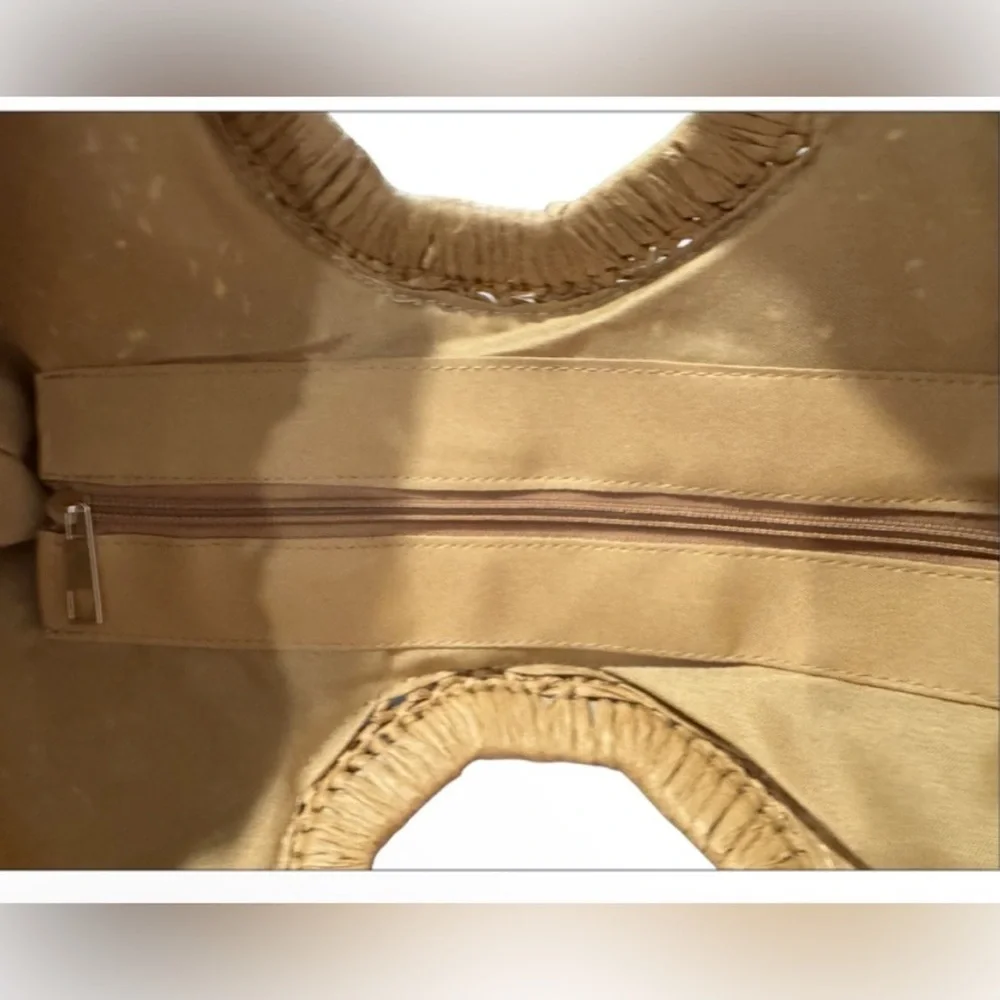 Woven Straw Half-Moon Hobo Tote in Natural Tan
